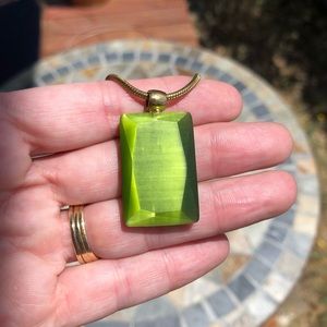 Vintage Green Glass Pendant Necklace 1970s Christmas